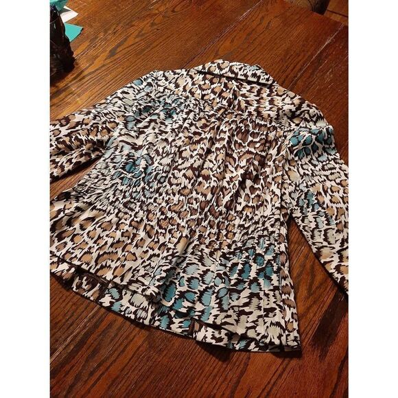 Petite Large Sunny Taylor Brown Tan Blue Animal Print Blazer Shirt Jacket - Picture 6 of 7
